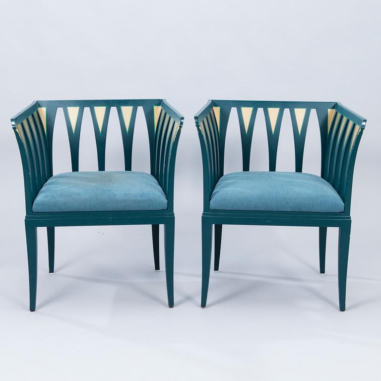 A pair of "Blue Chair" armchairs by Eliel Saarinen, Adelta, Finland 1983.