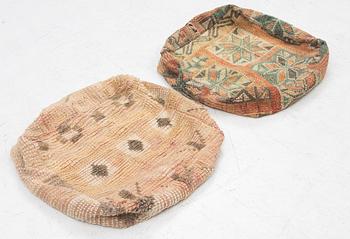 A pair of cases for poufs, Morocco, approx. 55 x 55 x 18 cm.