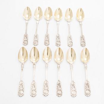 A set of twelve silver coffee spoons, in original case, St. Petersburg 1898-1903, unidentified master AS.