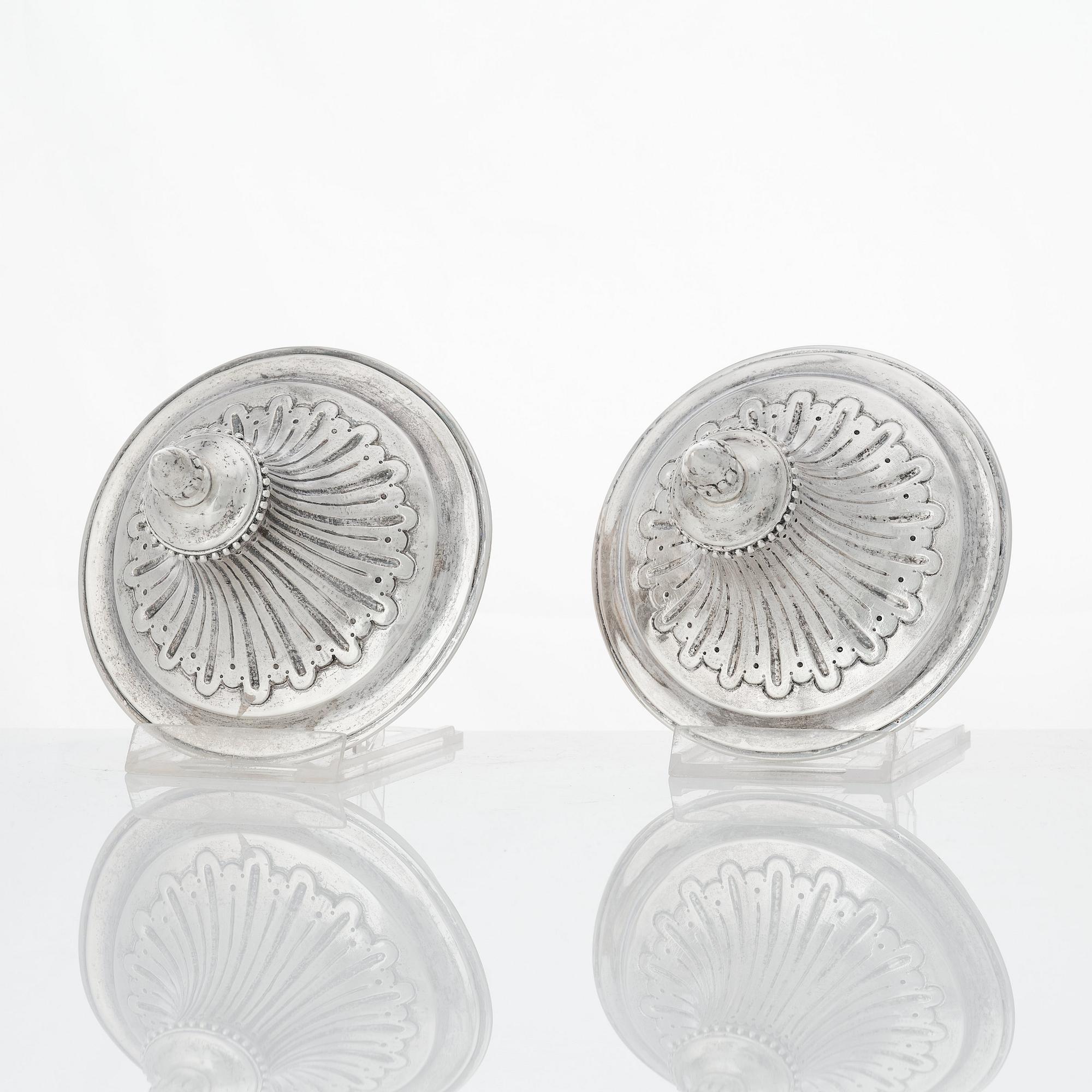 A pair of Swedish Gustavian silver sugar-bowls, mark of Johan Malmstedt, Gothenburg 1786.