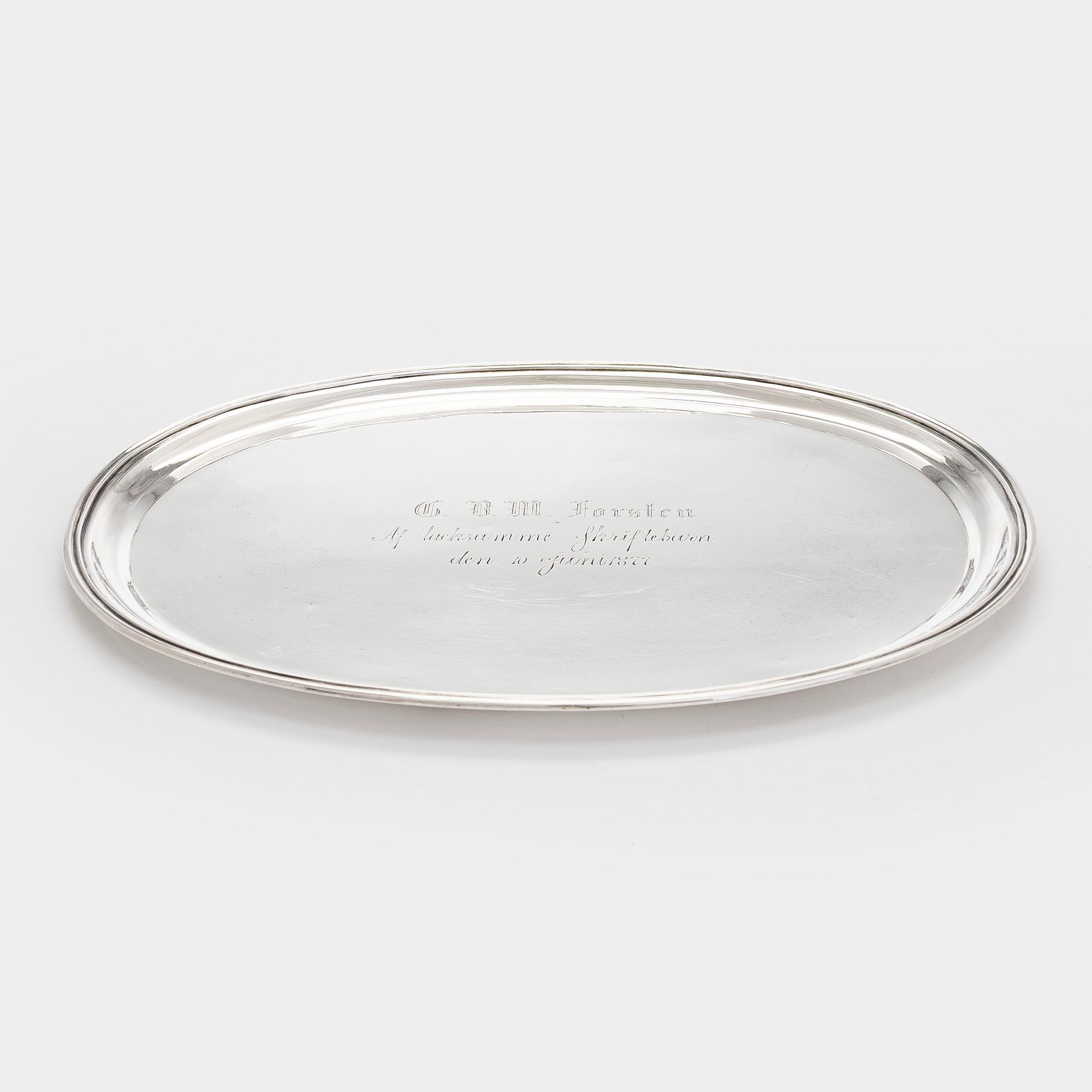 A silver tray, Saintt Petersburg, 1876. Indistinct mark, probably Johan Heinoin.