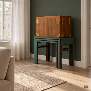 A drinks cabinet with two nesting tables, Sweden, 1930s/40s.