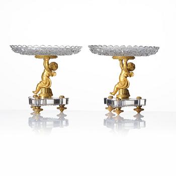 A pair of gilt-bronze and cut glass Louis XVI-style tazze by Baccarat, Paris, late 19th century.