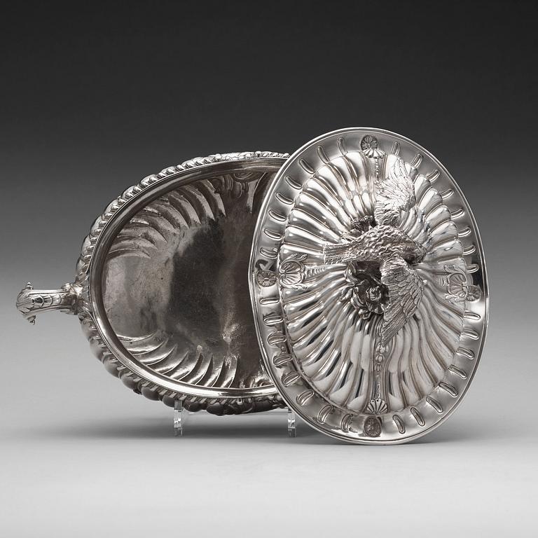 A pair of English mid 18th century silver tureens, marks of Frederick Kandler, London 1755.