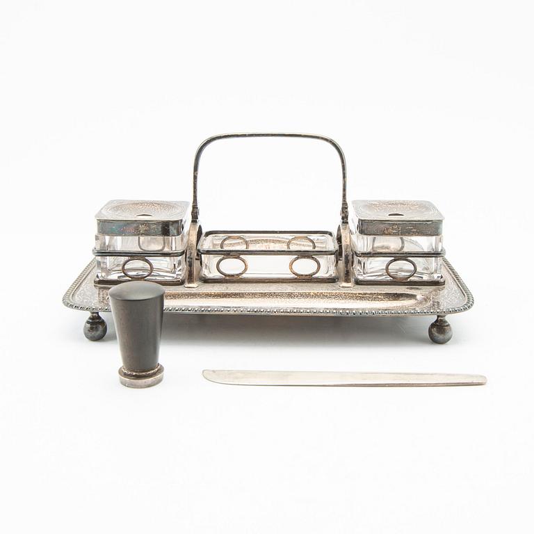 Writing set, silver, London, England, 1933, along with a letter opener, Hugo Strömdahl, Stockholm, 1953, and a seal.