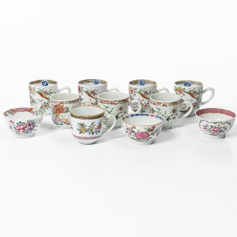 A group lot of 11 Chinese cups, Qing dynasty, Qianlong (1736-95).