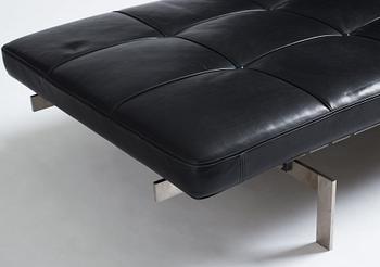 Poul Kjaerholm, a "PK-80" black leather and steel base daybed, edition Fritz Hansen, 2013.