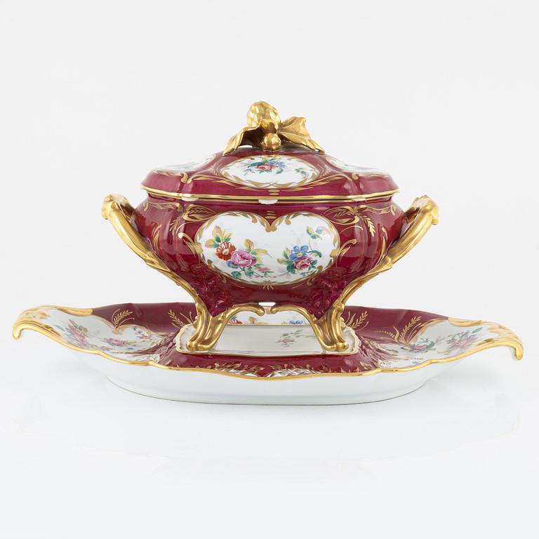 Tureen with lid and tray, Limoges, France, 20th Century.