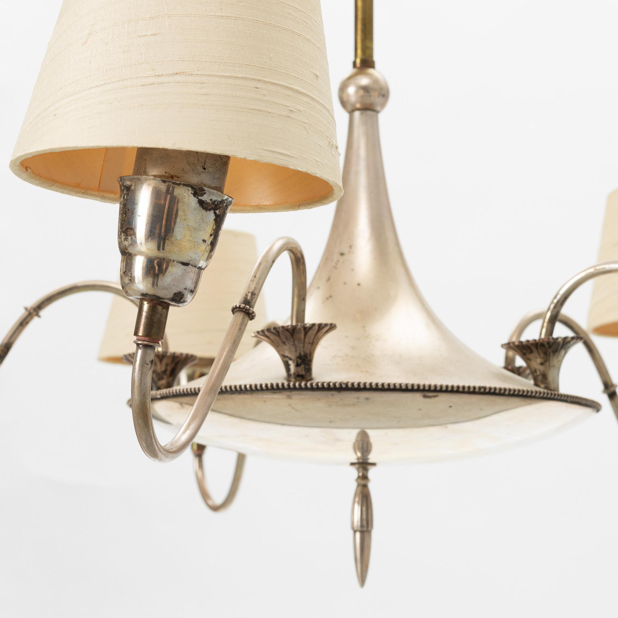 Elis Bergh, attributed, ceiling lamp, nickel silver, Swedish Grace, CG Hallberg, 1920s-30s.