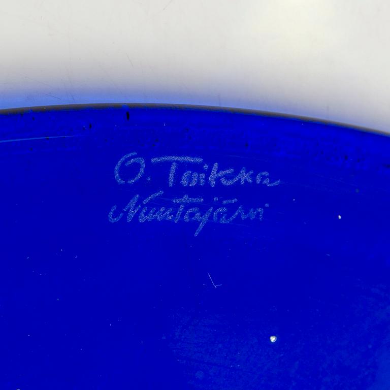 Oiva Toikka, Fat / underlägg, 2 st, glas, signerade O. Toikka Nuutajärvi.
