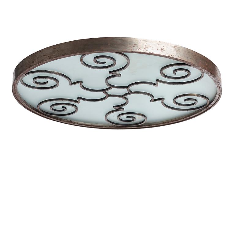 Lars Holmström, a Swedish Grace brass and steel framed ceiling light, Arvika 1920-30s.