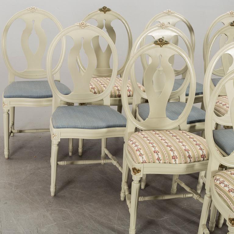 Ten 20th century gustavian style chairs.