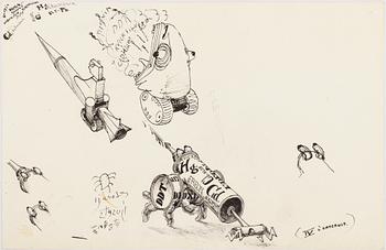 ULF RAHMBERG, ink wash on paper, signed with monogram and dated 1989-92 on verso.