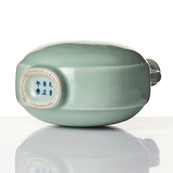 A celadon glazed moon flask, possibly Republic wiht a Yongzheng mark.