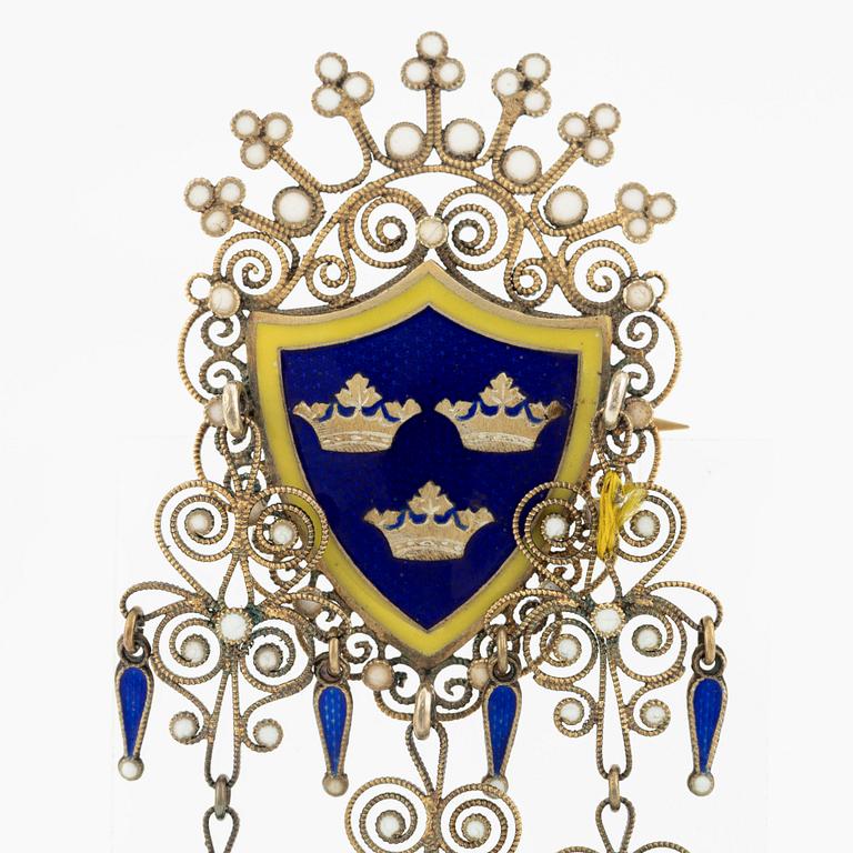 Brooch, sterling silver and enamel.