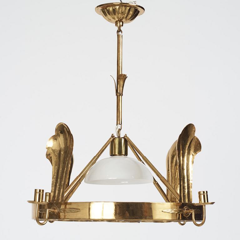 Lars Holmström, a Swedish Grace brass ceiling chandelier, Arvika Sweden 1920s-1930s.