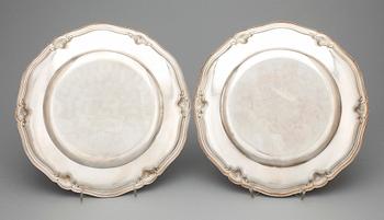 TALLRIKAR, 6 st, silver, GAB, Stockholm, 1938. Total vikt ca 2180 g.