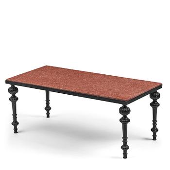 57. A table with granite stone top from Älvdalen, first part 19th century on a later metal stand.