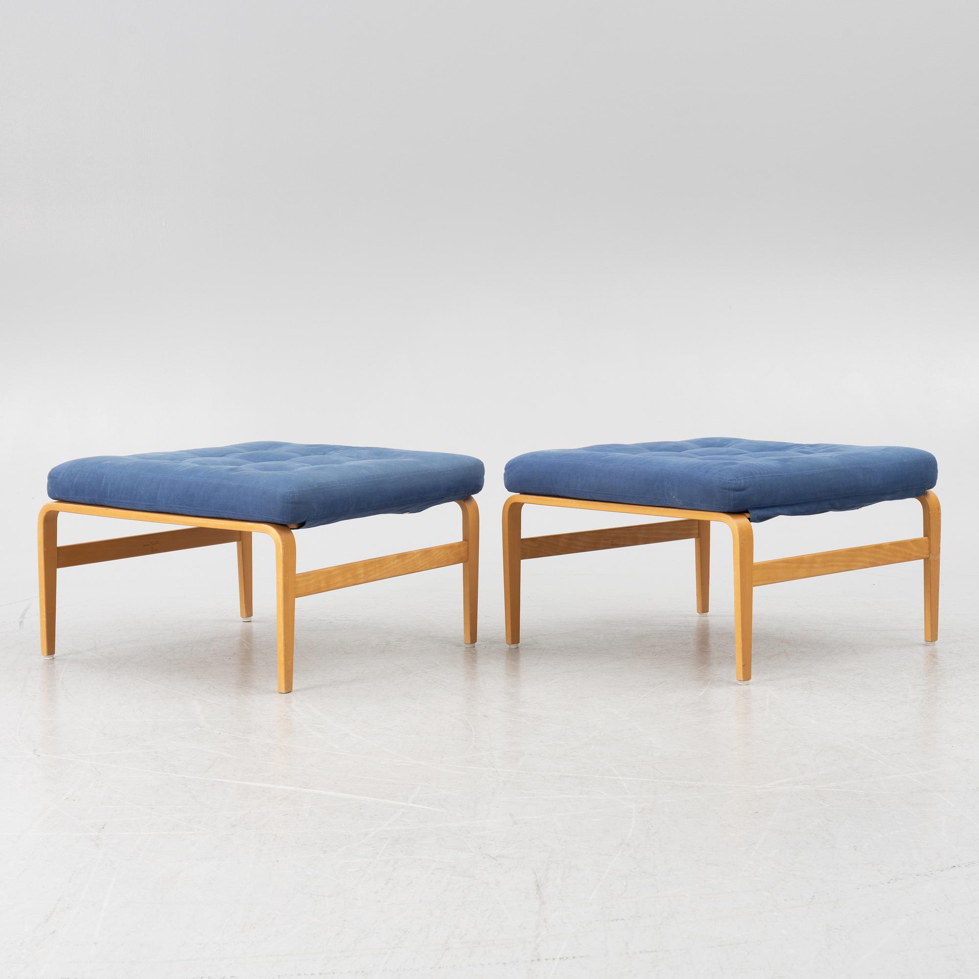 Bruno Mathsson, a pair of armchairs with ottomans, 'Ingrid', Dux, second half of the 20th century.