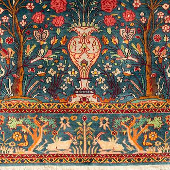Rug, Pakistan/Northern India, figural, semi-antique, approx. 220 x 150 cm.
