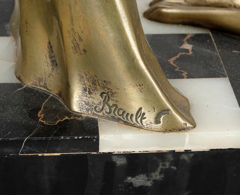 J. BRAULT, skulptur, brons, art déco, signerad.