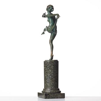 JOSEF LORENZL, a patinated bronze art déco sculpture of a dancer, Austria.