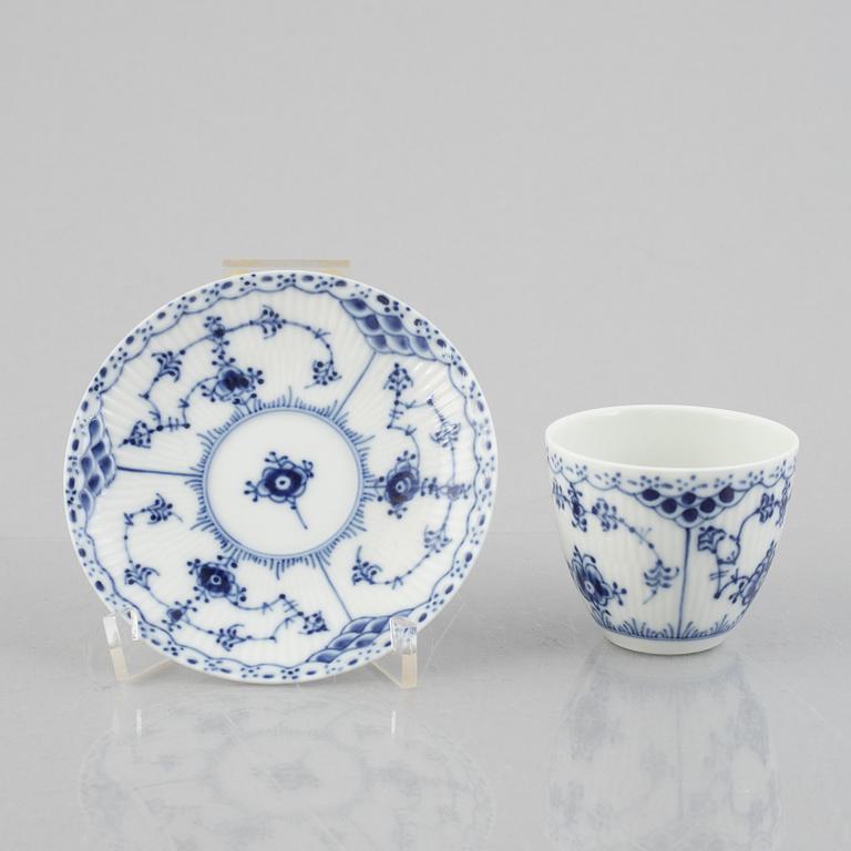 A group of five 'Blue Fluted Half Lace' / 'Musselmalet' cups with saucers, Royal Copenhagen, 20th century.