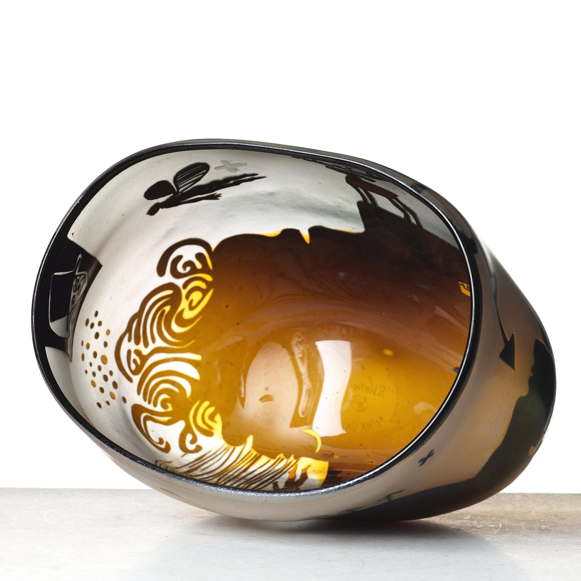 Bertil Vallien, a unique blasted glass bowl, Kosta, Sweden.