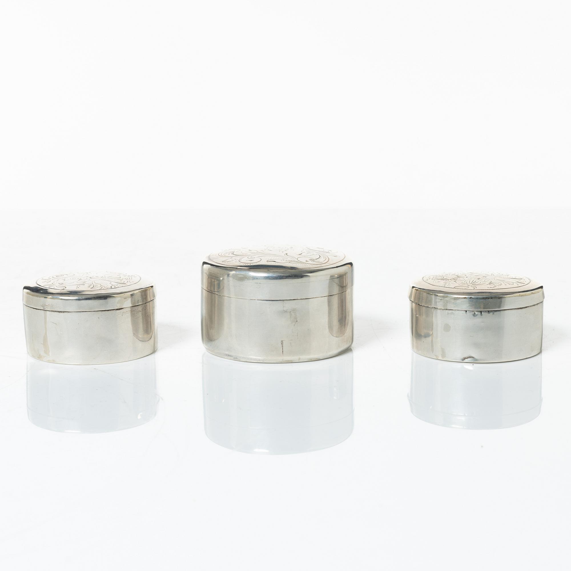 Six 19th century silver boxes.