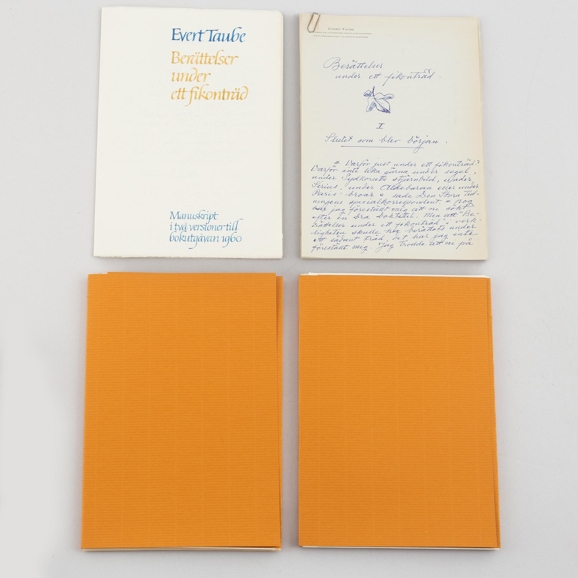 Unikt arbetsmaterial för en bok av Evert Taube.