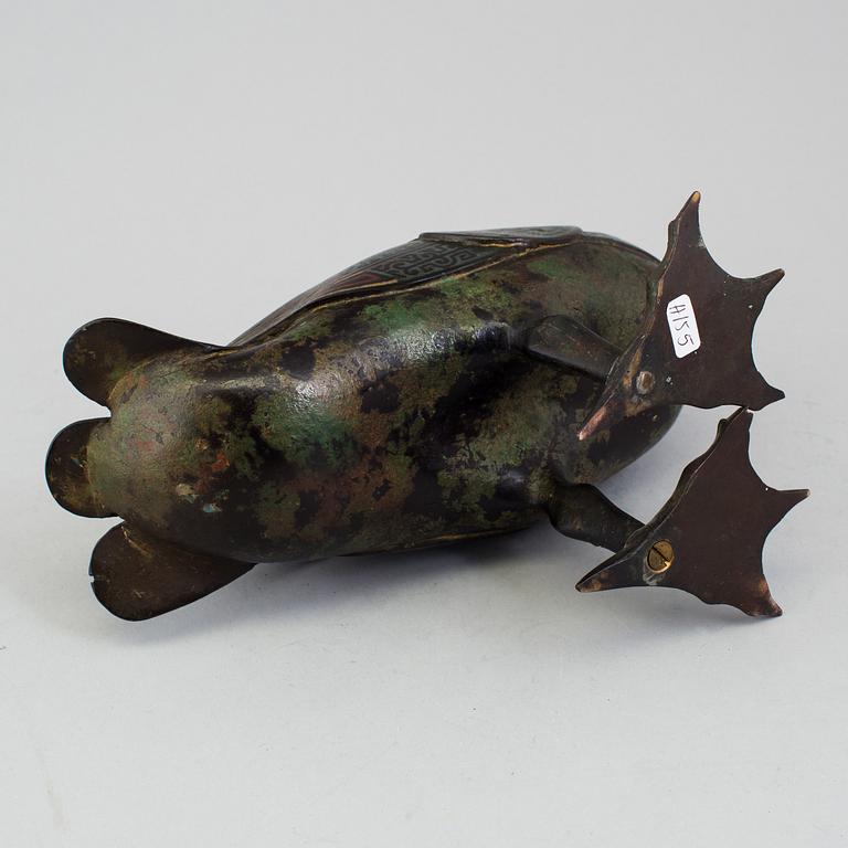 A Japanese bronze and cloisonné censer in the shape of a bird, 20th Century.