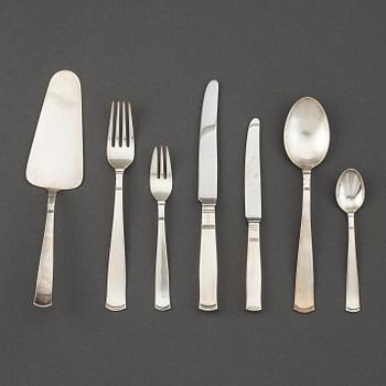 Jacob Ängman, a 66 piece "Rosenholm" silver part flatware service, maker's mark GAB, Stockholm, 1960/70s.