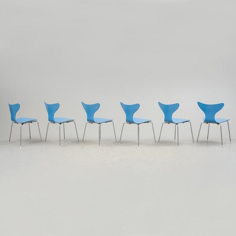 STOLAR, 6 stycken, "Liljan", Arne Jacobsen, 1970-tal.