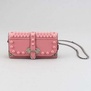 A Prada leather mini bag " Cahier" with metal details and rivets. Marked "Prada Milano". Authenticity card included.