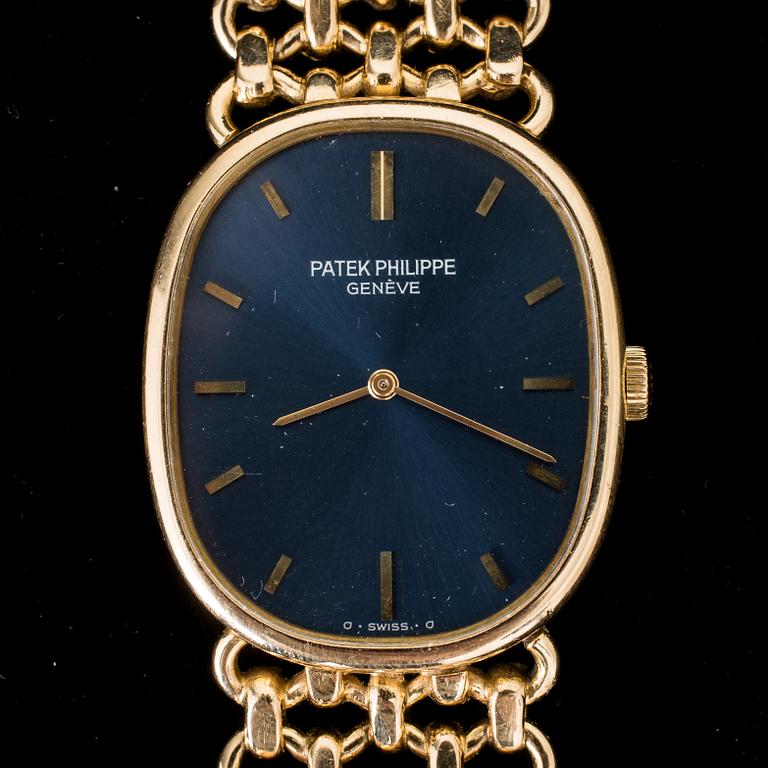 HERRARMBANDSUR, 18 k guld, "Golden Ellipse", Patek Philippe. Vikt ca 82 g.