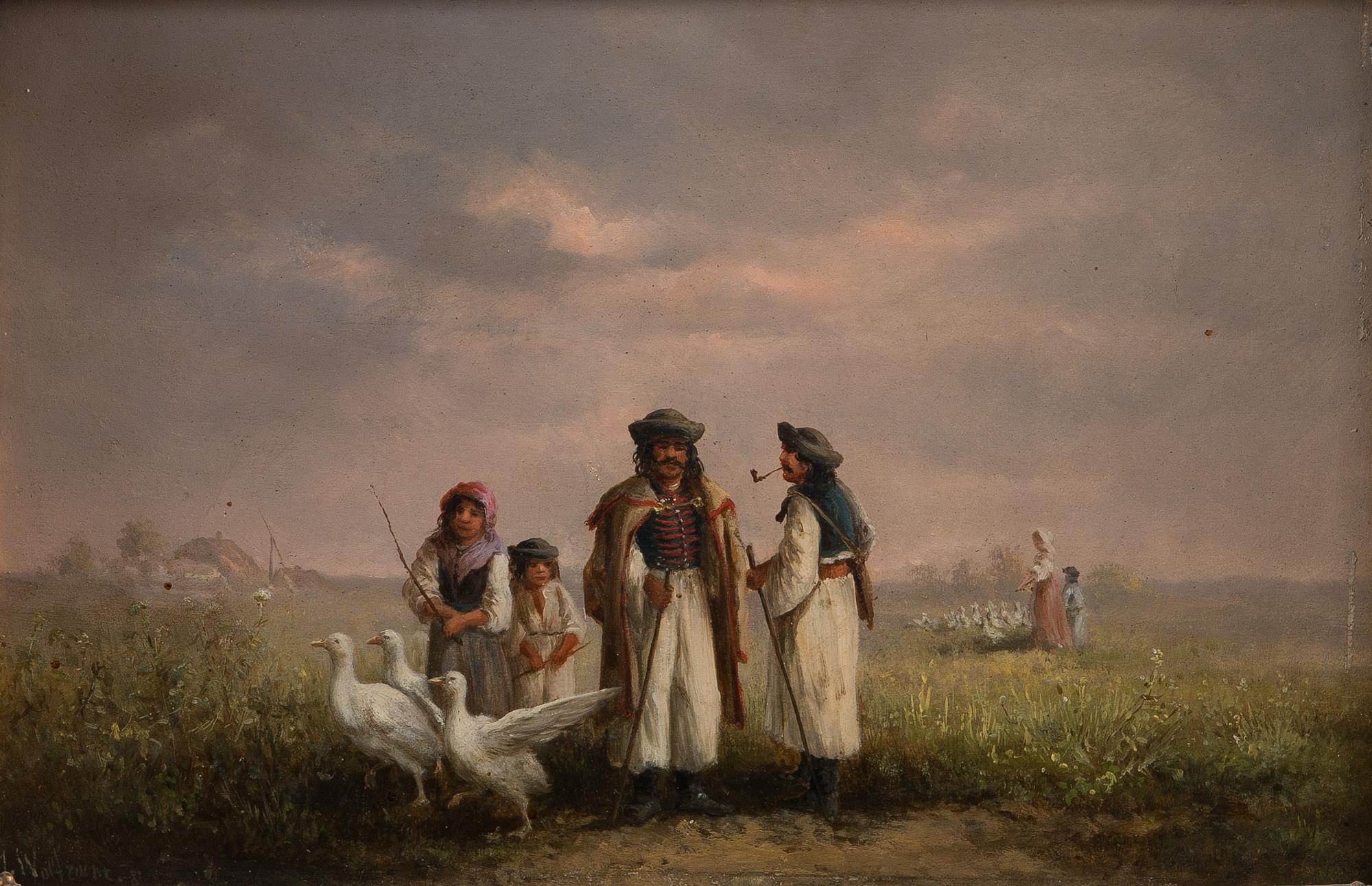 JOSEPH WOLFRAM, (act. 1860-1873), SHEPHERDS ON THE PANNONIAN STEPPE.