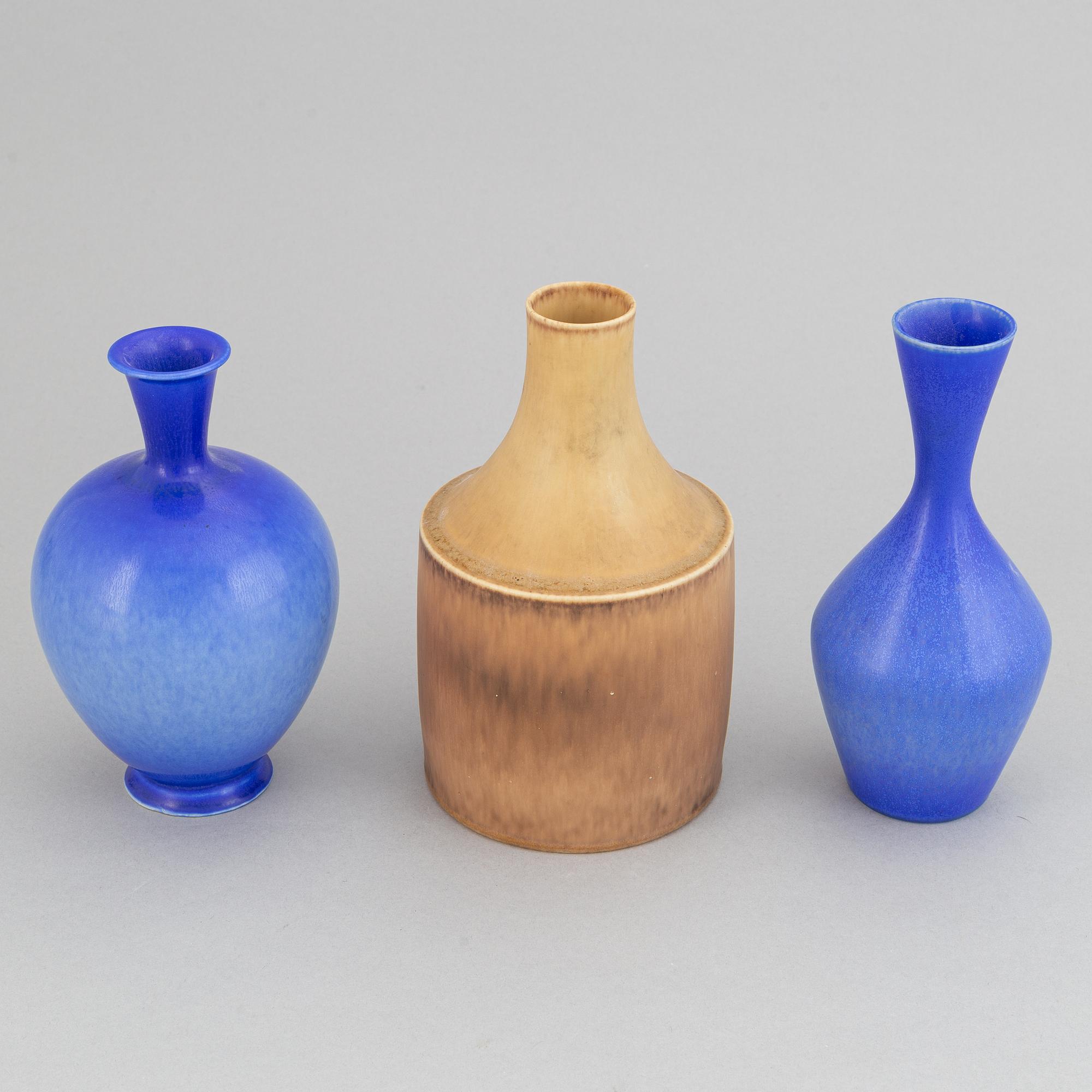 Sven Wejsfelt, a set of three stoneware vases for Gustavsbergs studio, 1980, 1987 and 1989.