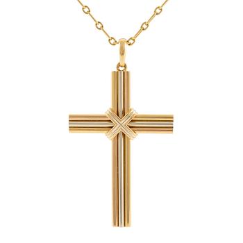628. A Cartier necklace 18K multi-coloured gold "Trinity" cross.