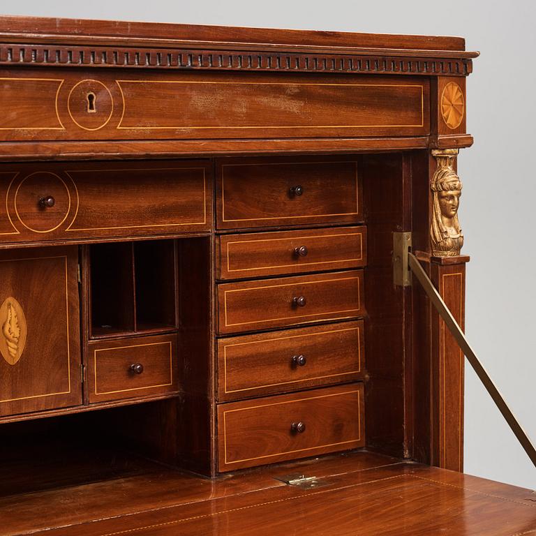 A late Gustavian mahogany secretaire attributed to J. F. Wejssenburg the Elder (master in Stockholm 1795-1837).