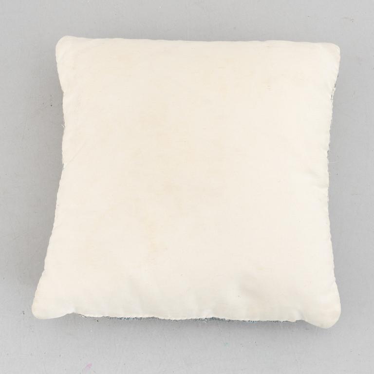 Märta Måås-Fjetterström, a tapestry weave textile/cushion, 'Blomlapp' ('Pingstlilja'), signed AB MMF, Sweden.