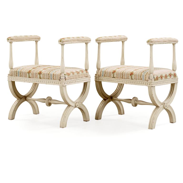 A pair of Gustavian 18th century stools by J Lindgren, master 1770.