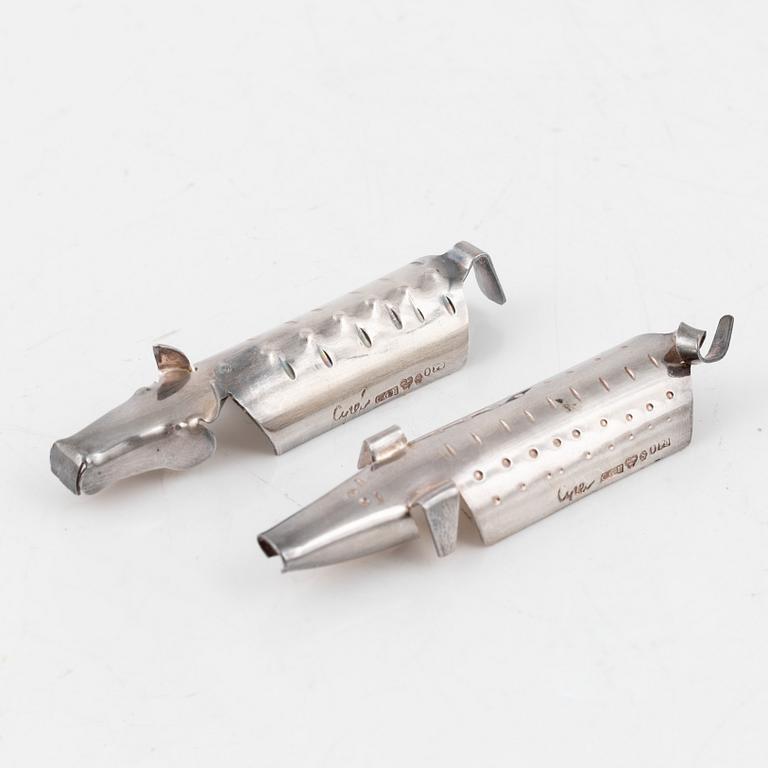 Gunnar Cyrén, smörknivsställ, 6 st silver, CG Hallberg, Stockholm, 1956.