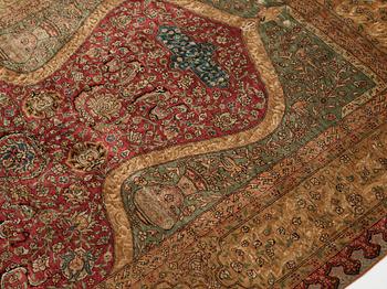 Matta, antik silke Kum Kapi med metallbroschering, Istanbul omkring 1910, "Sultan's Head Prayer" design.