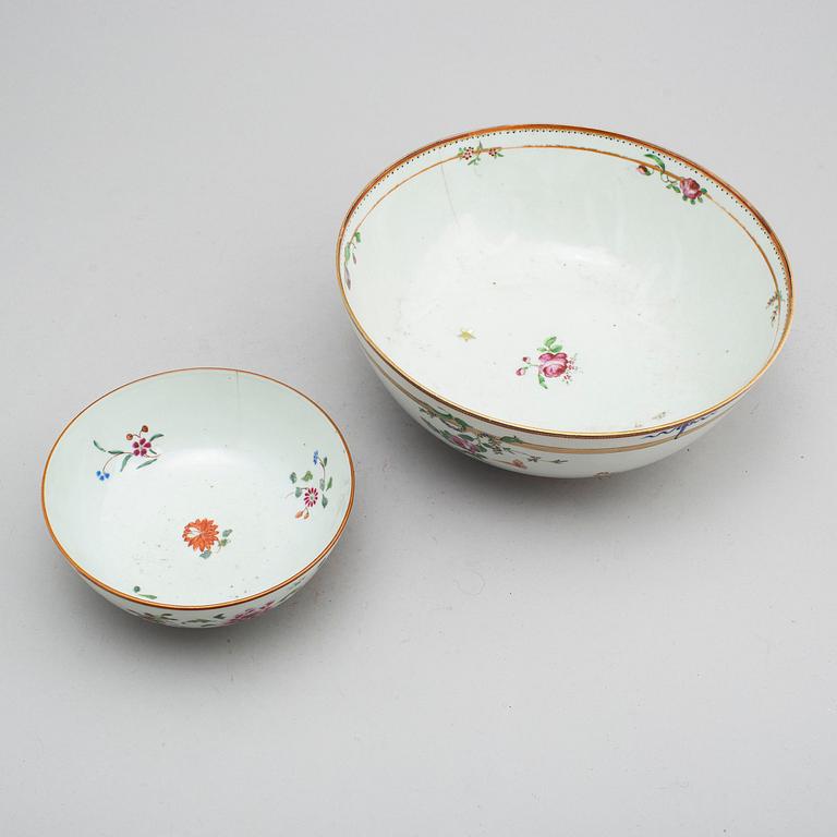 Two famille rose punchbowl and bowl, Qing dynasty, 18th century.