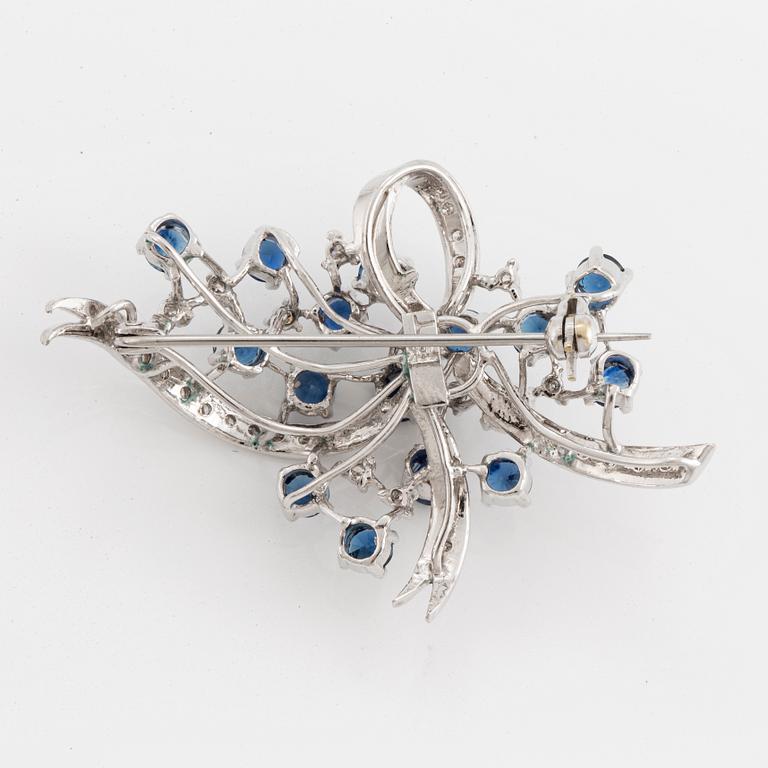 Sapphire and eight-cut diamond brooch.