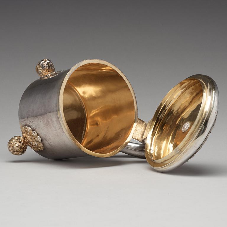 Johan Hansson Teelning, dryckeskanna, silver, (verksam i Norrköping 1661-1711), före 1700, barock.