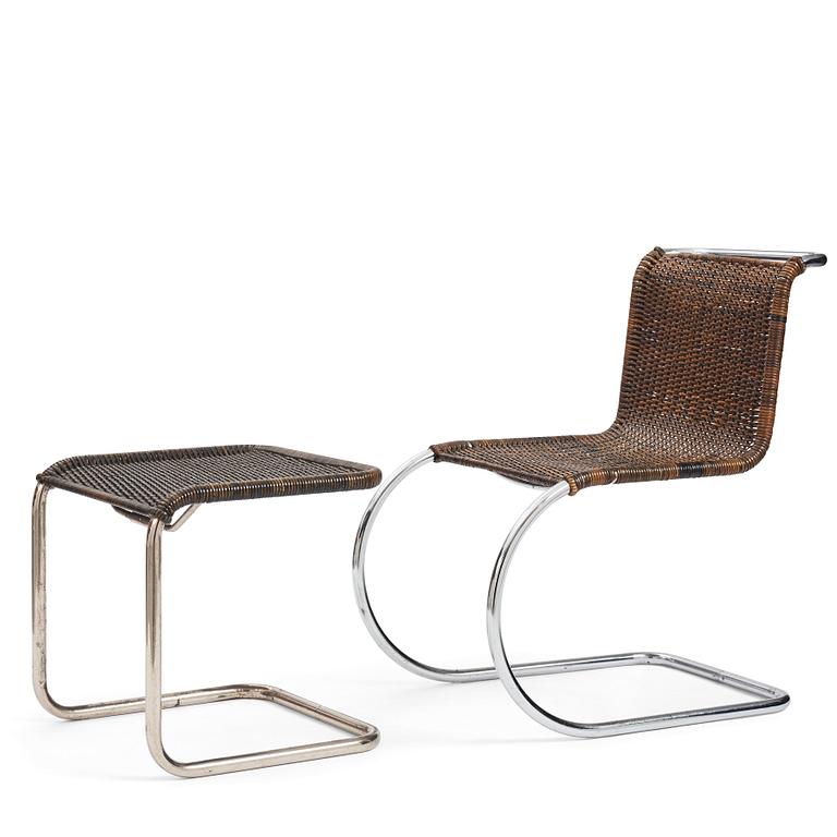 Ludwig Mies van der Rohe, a chair and  stool, model "MR10",  Berliner Metallgewerbe Josef Müller or Bamberg Metallwerkstätten, Germany ca 1926-27.