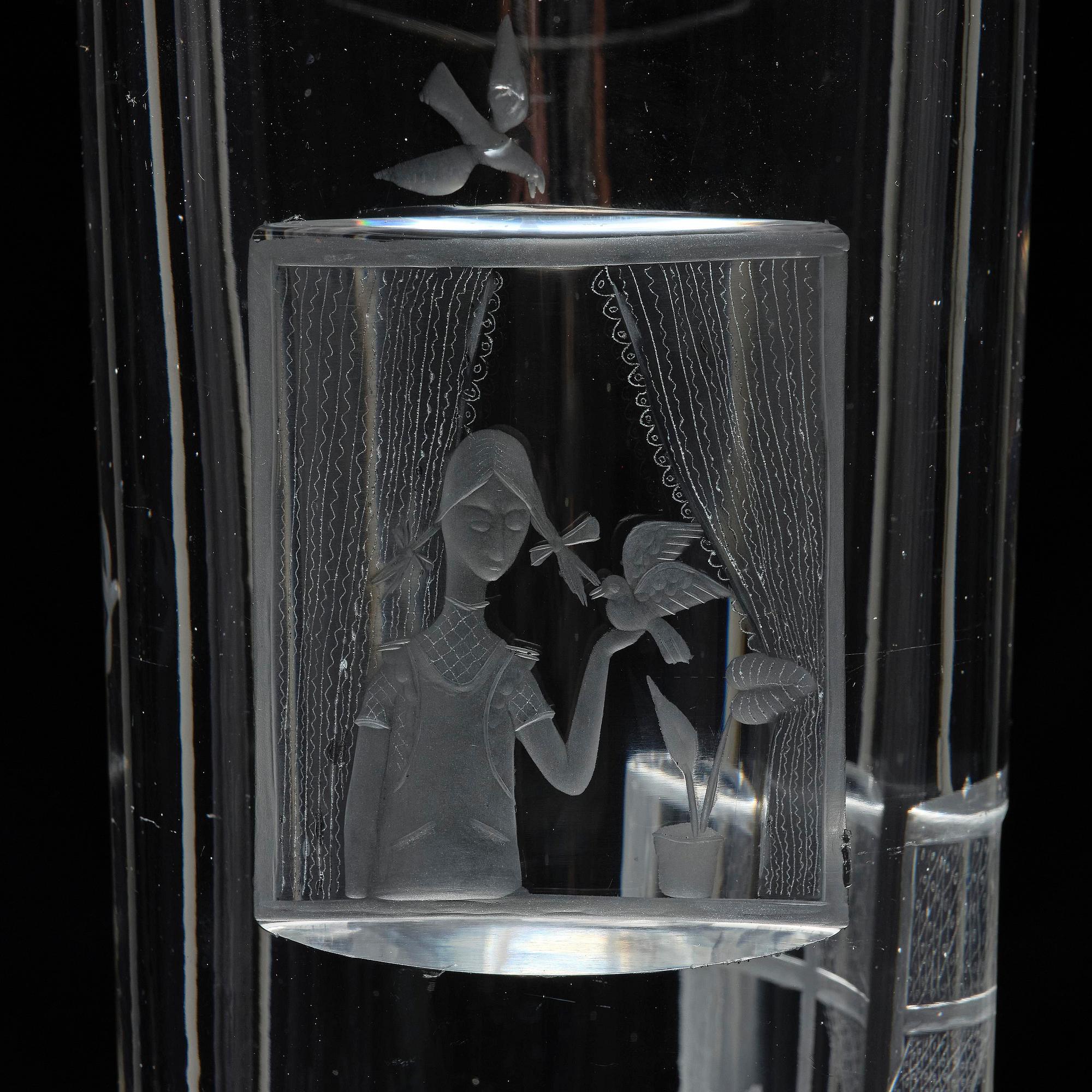 Tapio Wirkkala, a rare engraved "Finestra" glass vase, Iittala, Finland, 1947, model 3220, engraved by Theodor Käppi.