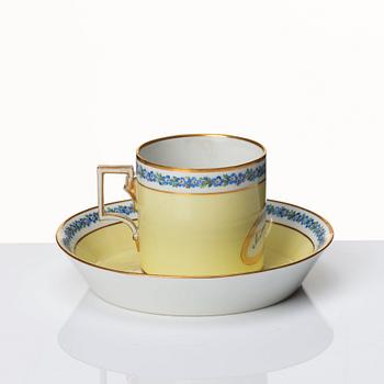 A Vienna coffee cup with stand in its original leather clad travel case, 18th Century.