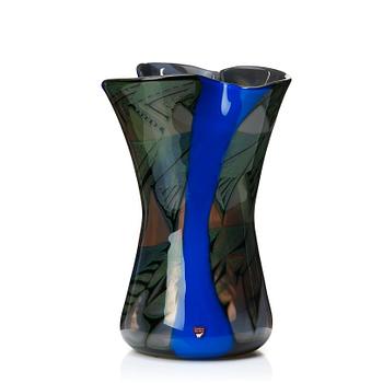 Eva Englund, a glass vase with vertical abstract decoration, Orrefors Sweden, 1989, EA-89.